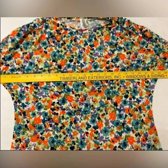Acting Pro Women's Tie Dyed Colorful Floral Ruched Sleeve Top Sz 1X Soft Stretch - Picture 8 of 9